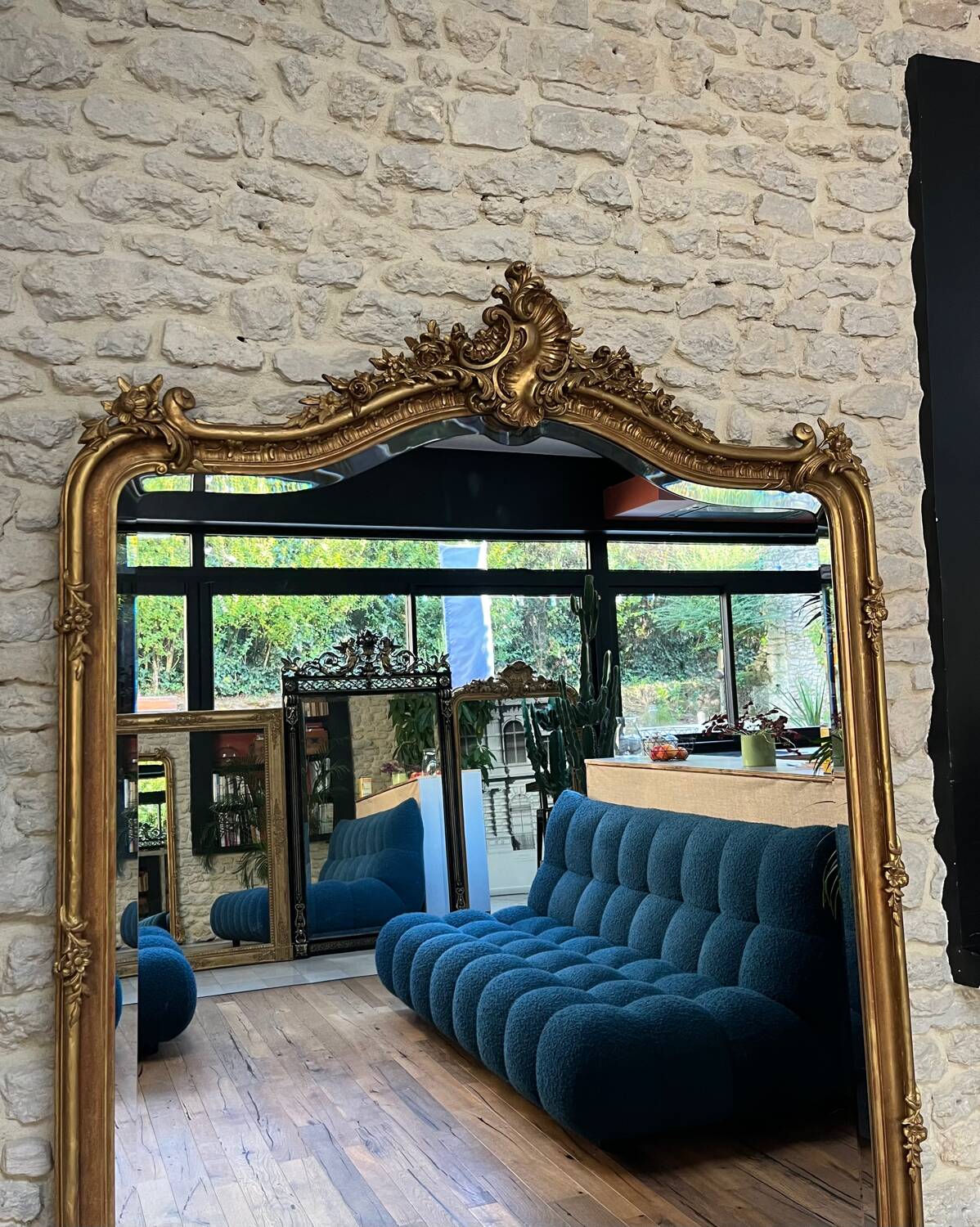 Antique mirror with pediment, 199.5/147cm, late 19th century, beveled glass