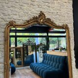 Antique mirror with pediment, 199.5/147cm, late 19th century, beveled glass