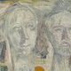 Vintage Modernist Composition with Heads Oil Painting signed by artist R.J. 1956