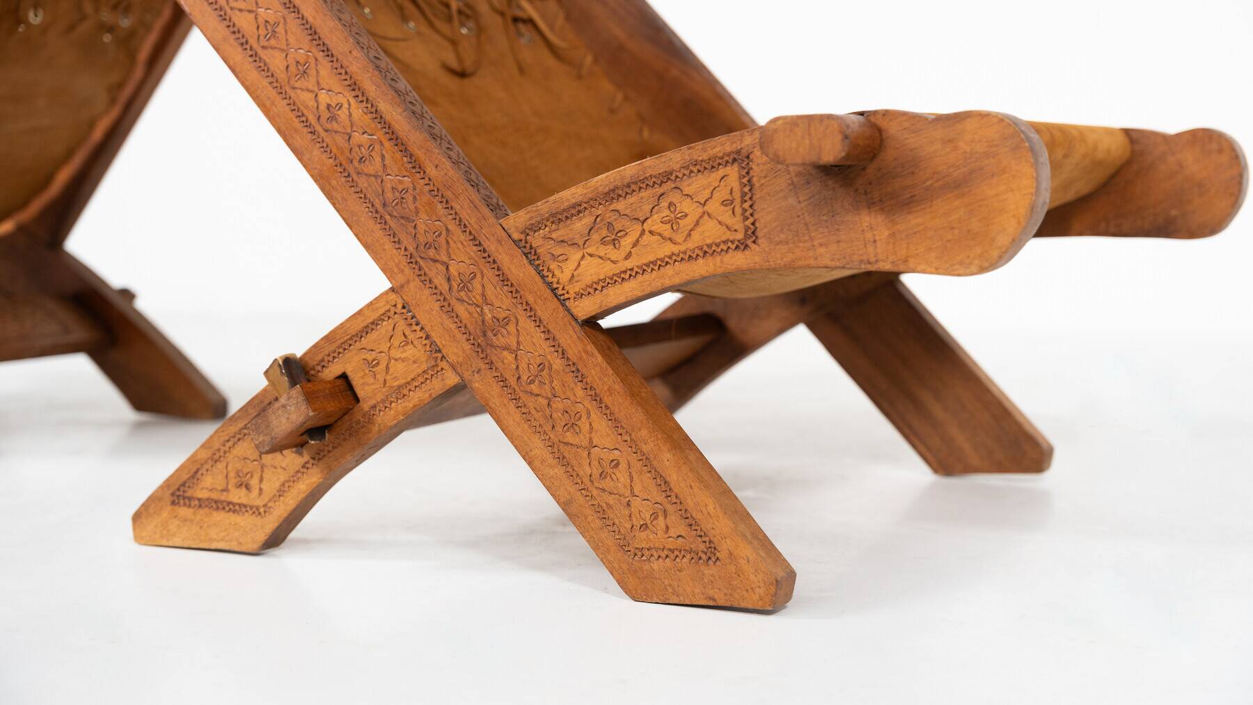 Pair of Folding Chair, Wood and Leather, Brazilian style