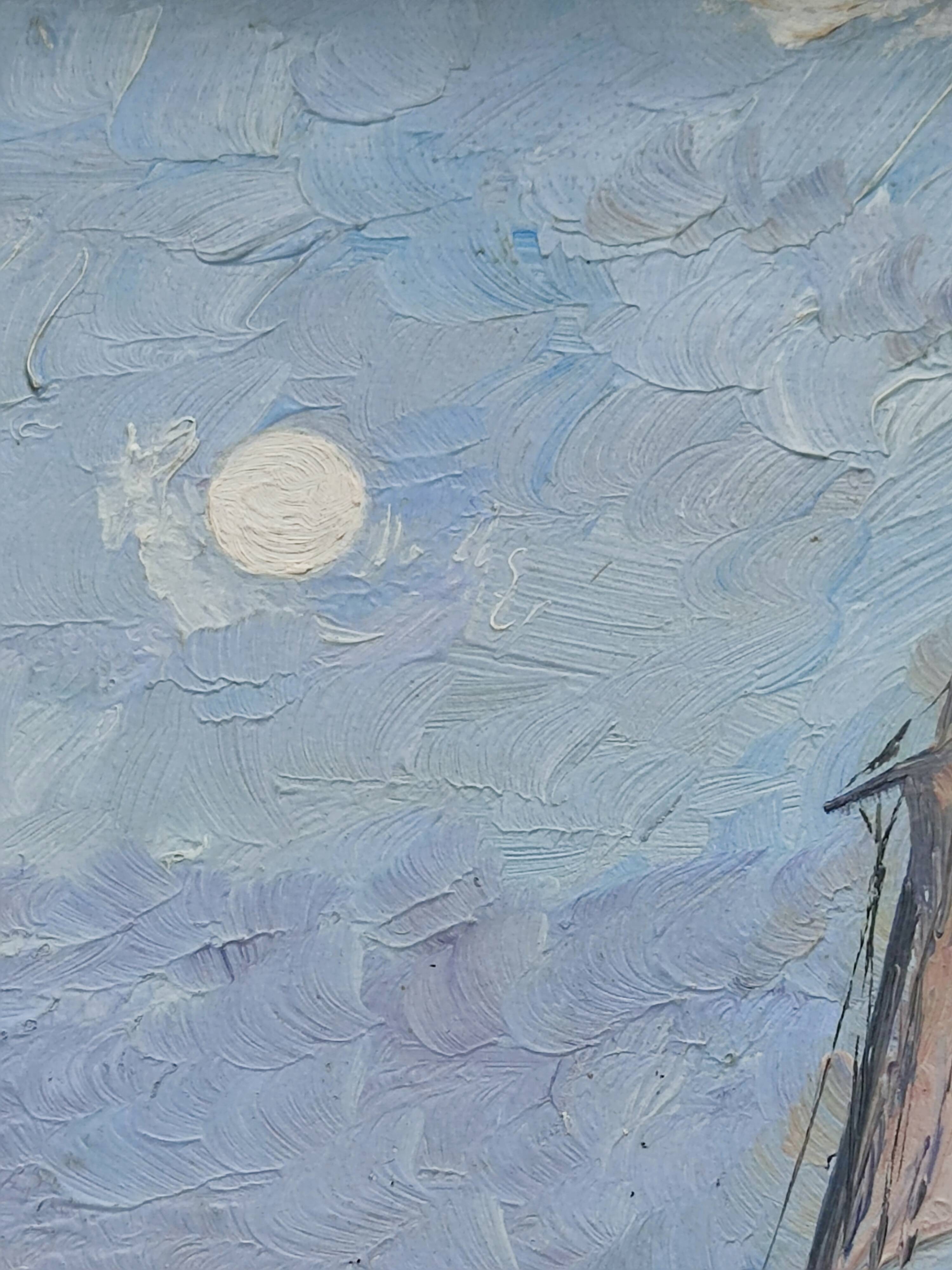 Oil on panel "sailboats"