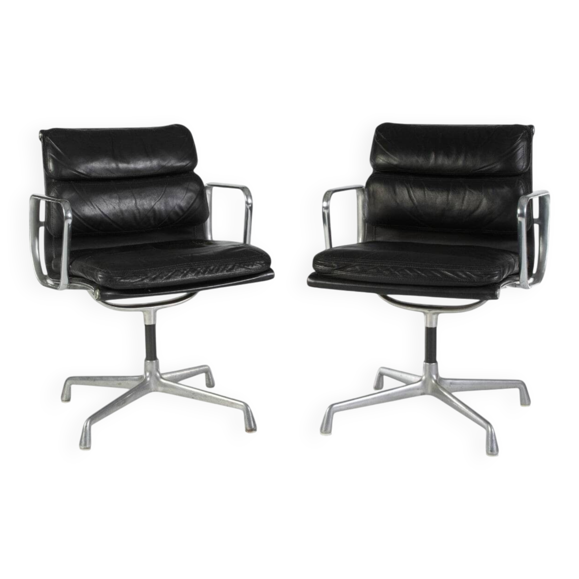 Black Pair (2) Herman Miller Eames EA408S ‘Soft Pad’ Desk Aluminium Chairs