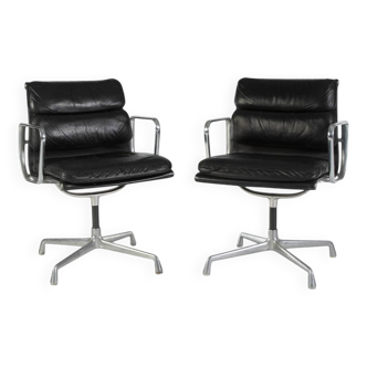 Black Pair (2) Herman Miller Eames EA408S ‘Soft Pad’ Desk Aluminium Chairs