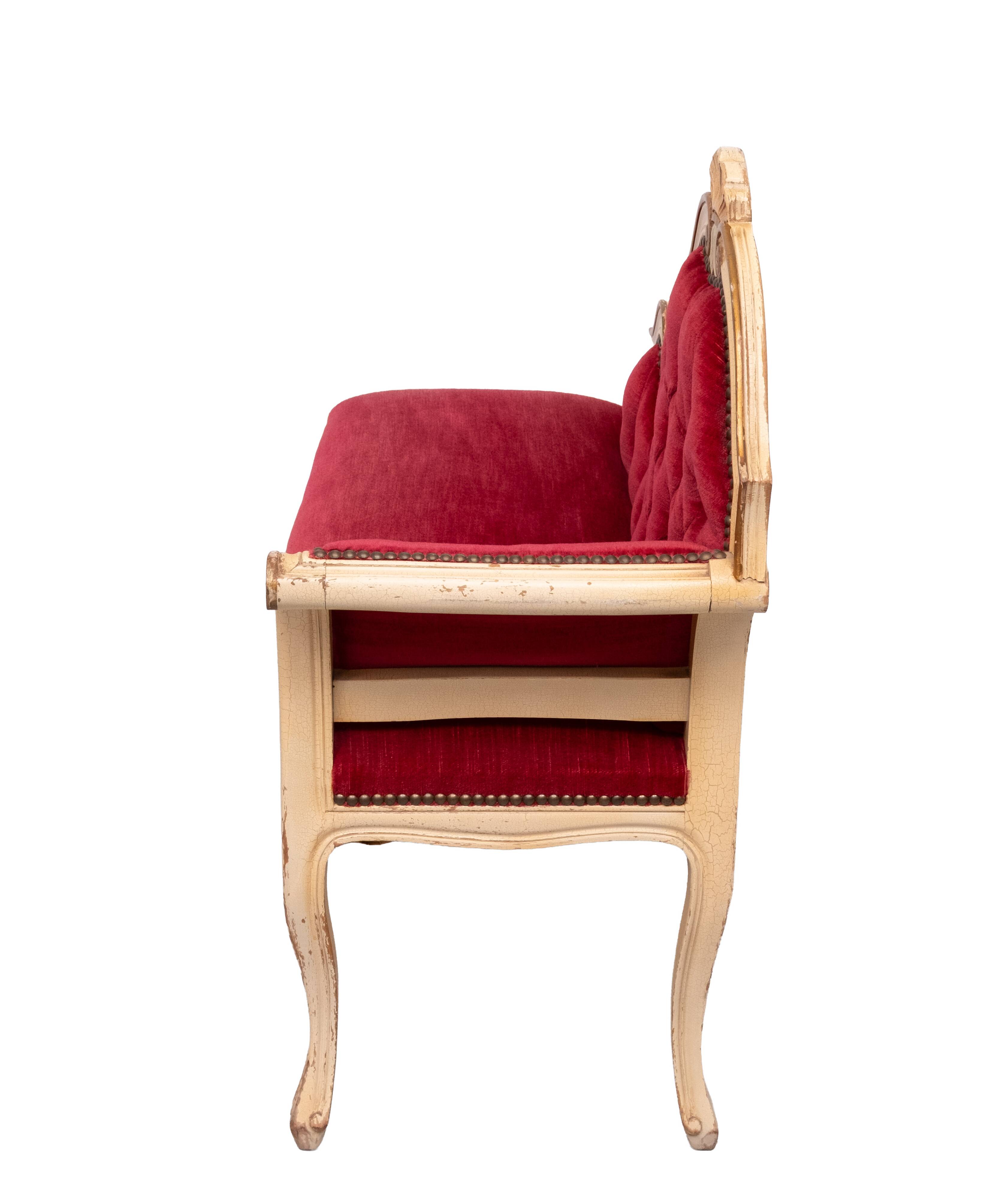 Louis XVI Red Velvet Hall Sofa 1950s France