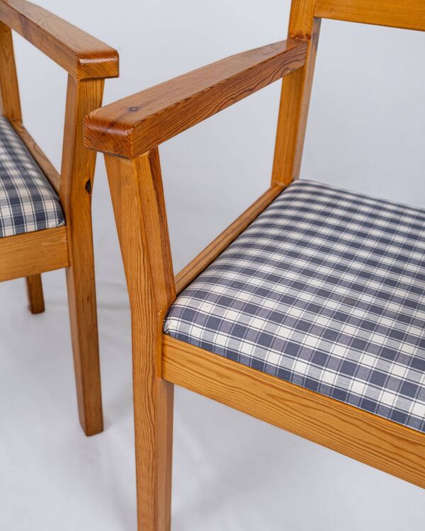 Paire de chaises en pin et tissu vichy, France, 1980