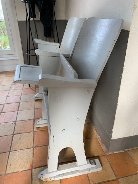 Vintage cinema bench patinated in grey