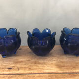 3 vases en verre bleu
