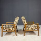 Pair of retro armchairs with floral upholstery, Czechoslovakia, 1960s