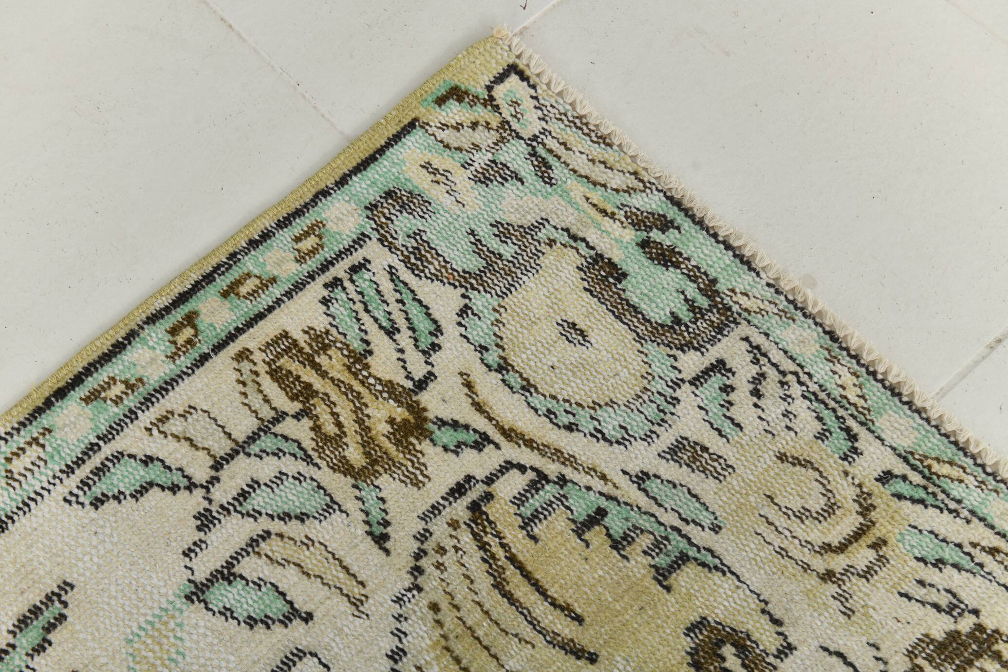 Tapis persan oriental vert clair et jaune 5x8, 165x238 cm