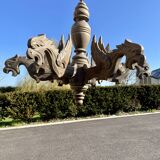 Old wooden chandelier Henri II 6 Gothic dragons