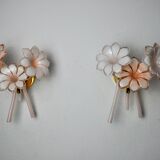 Pair of pink fleurs-de-lis sconces, murano glass, Italy, 1970