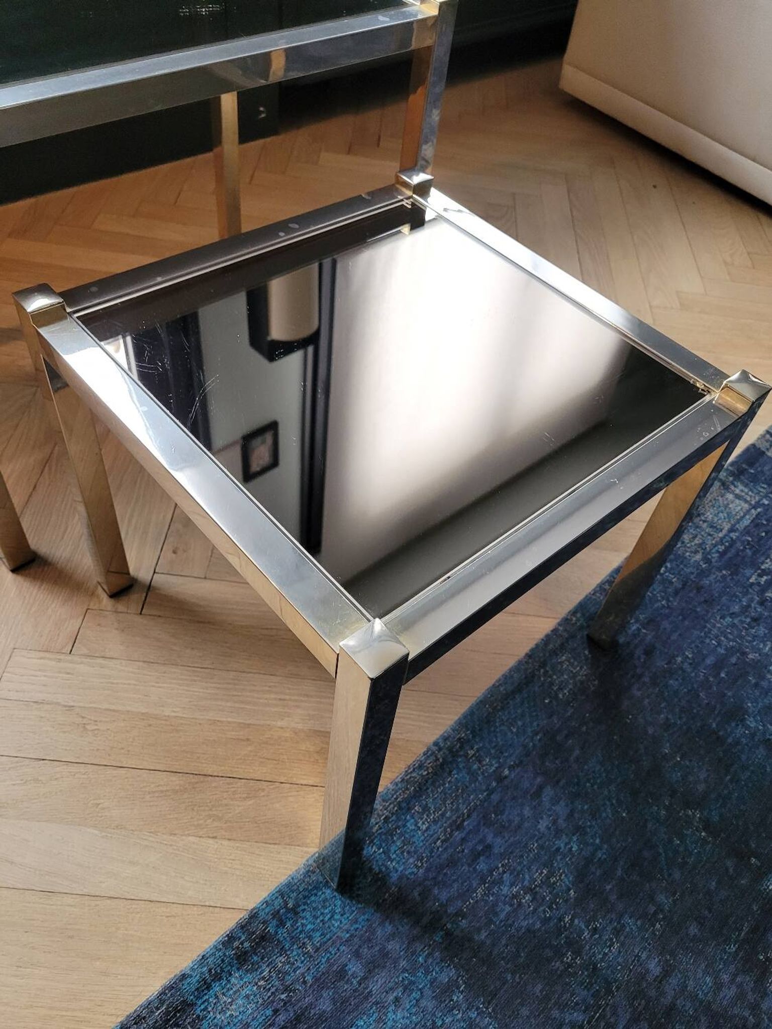 Nesting tables in gold/chrome metal and amber mirror