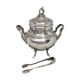 Silver metal sugar bowl with its clamp