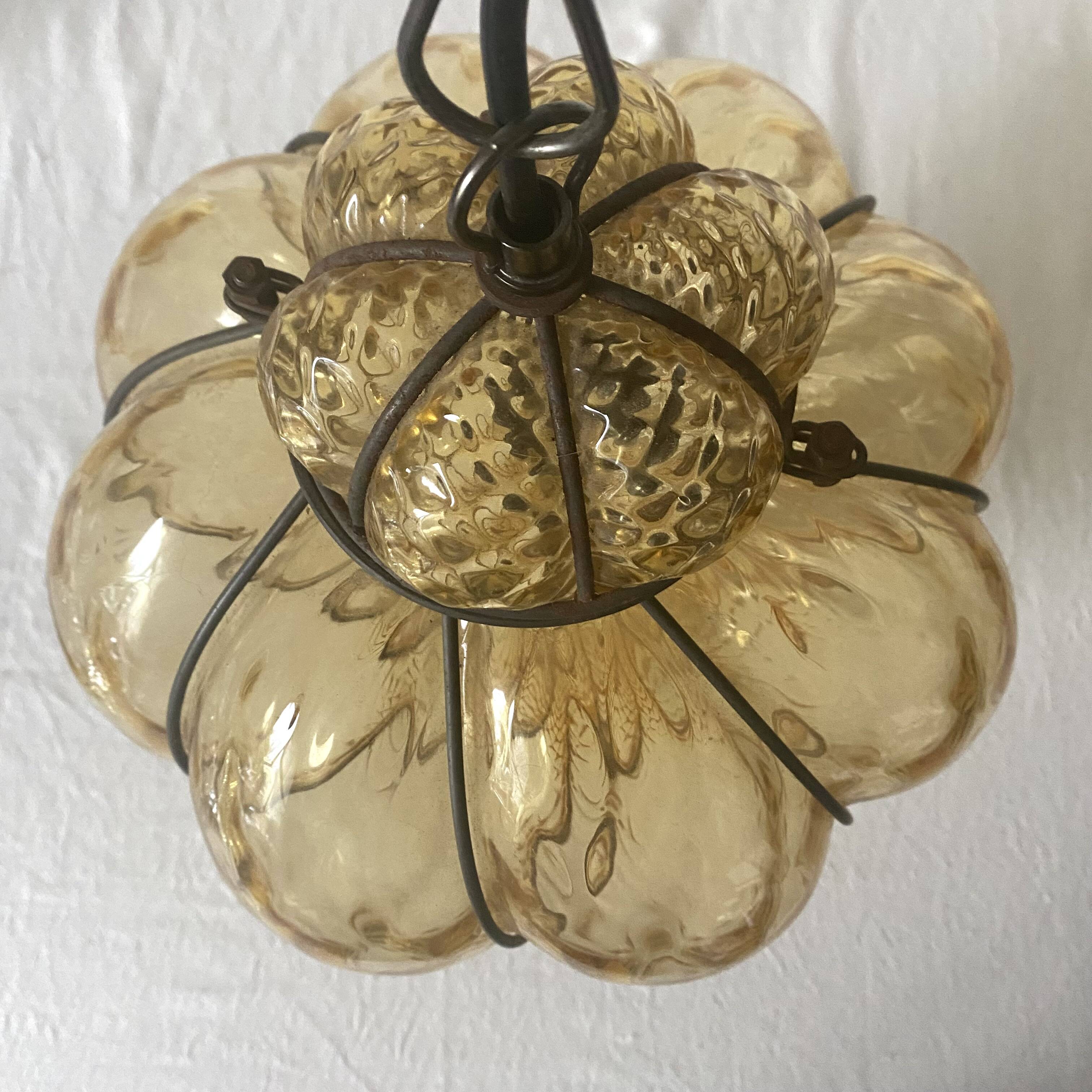 Amber Murano Glass Venetian Lantern Pendant