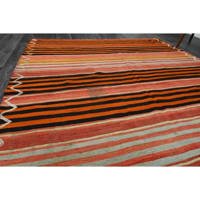 1970s vintage Turkish Oushak handmade wool cotton orange area rug 188x326