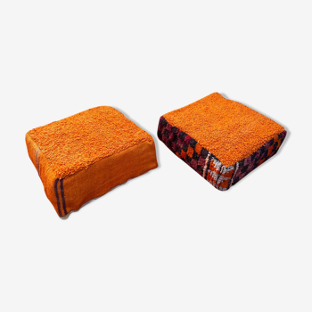 Paire de poufs Marocain orange en laine