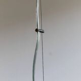 Grand plafonnier vintage en verre de Murano blanc avec bord noir et support en acier inoxydable – lampe suspendue italienne des années 1970