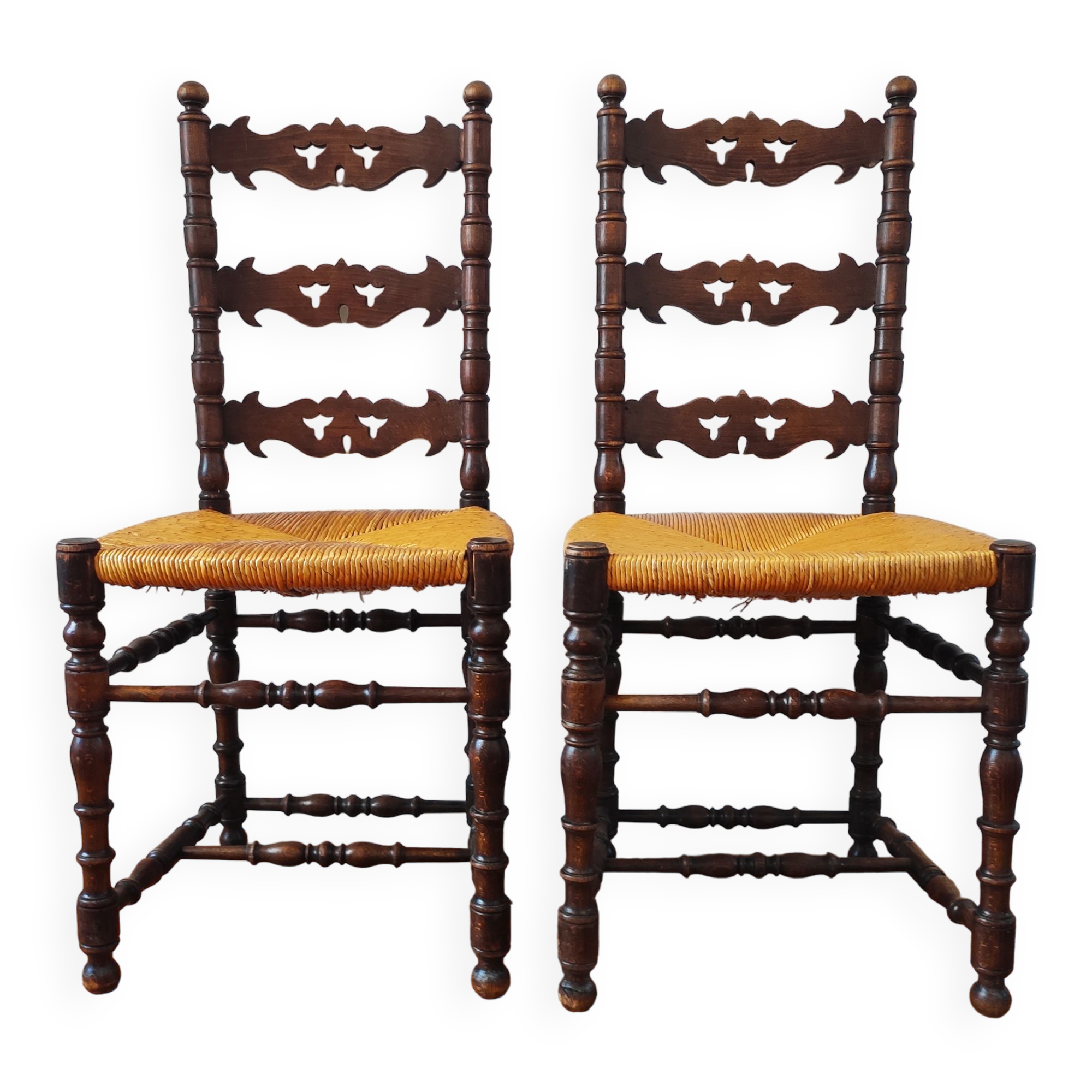 Pair of old turned wood chairs