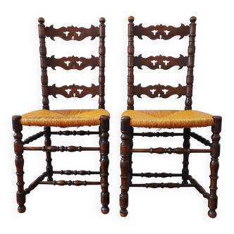 Pair of old turned wood chairs