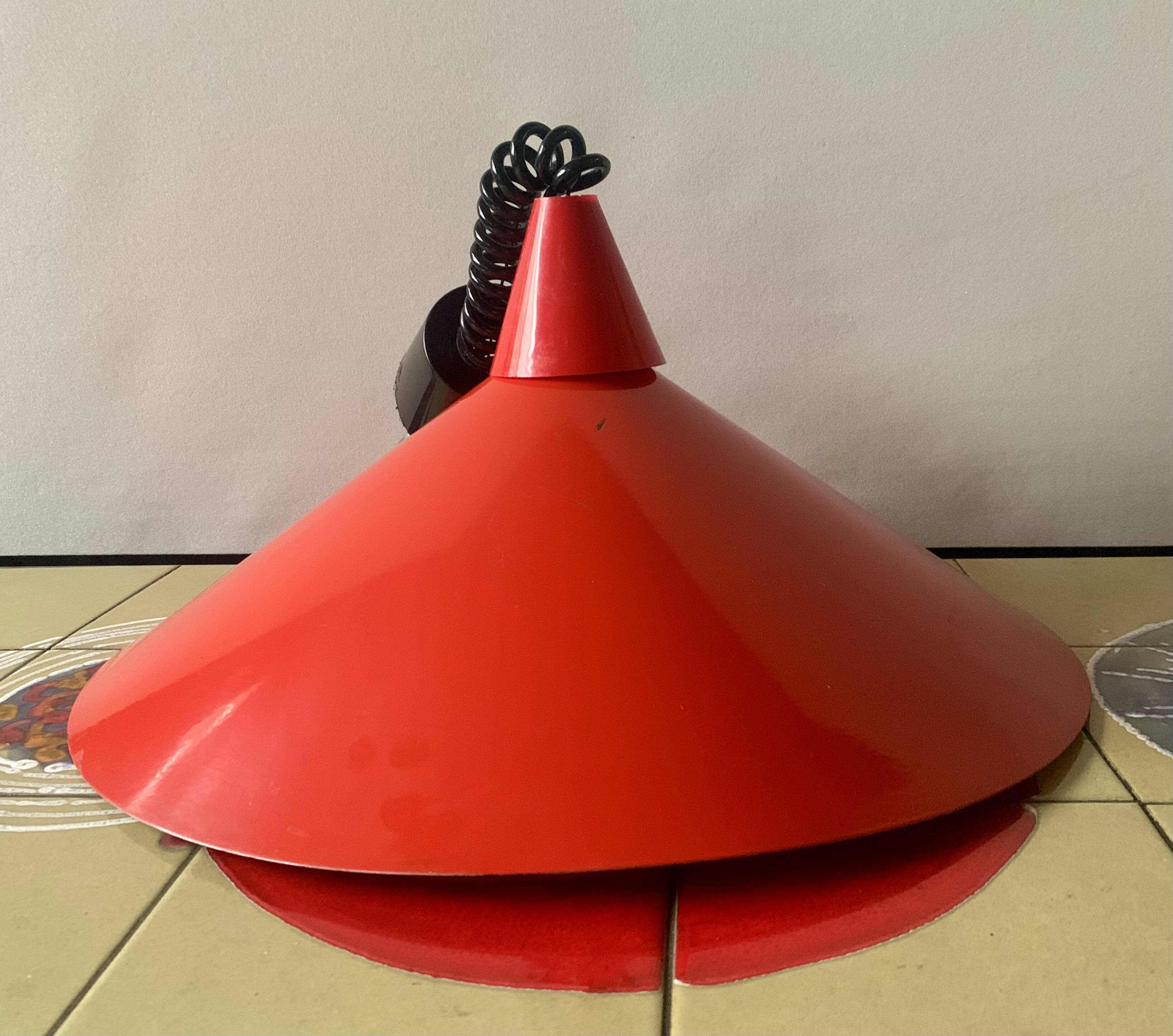 Vintage rise and fall pendant light in red lacquered metal