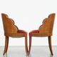 Set of 4 Art Deco Dining Chairs with Red Upholstery and Wooden Backs