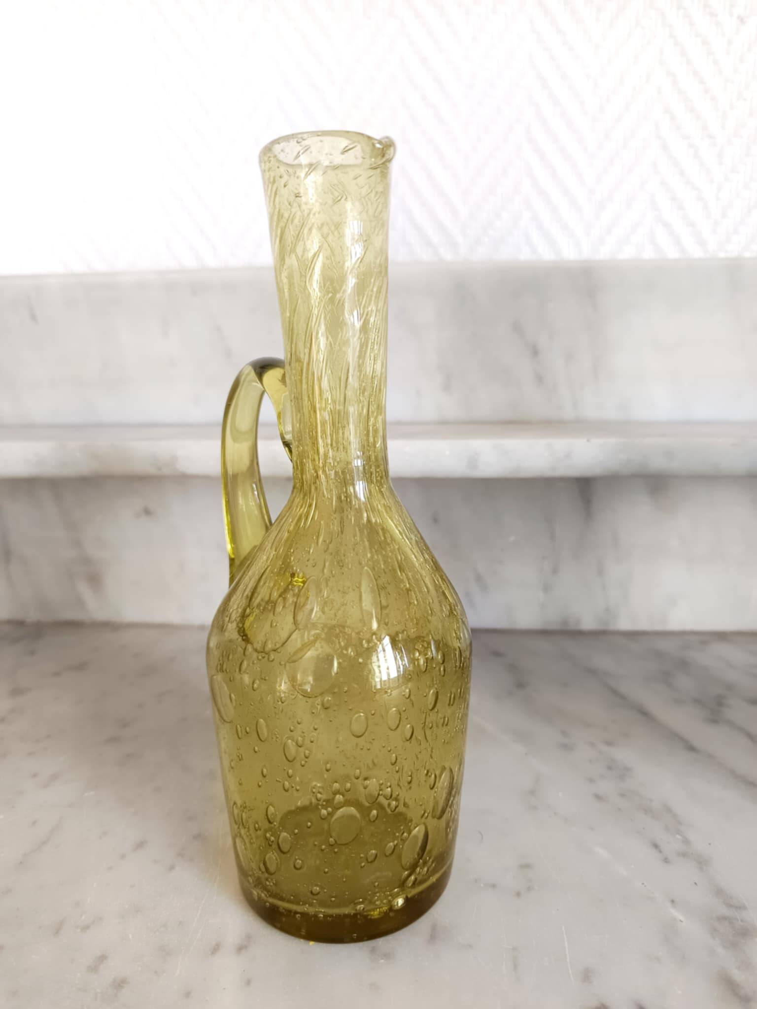 Two bubble glass carafes