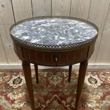 Table bouillotte de style Louis XVI en marqueteriie et marbre