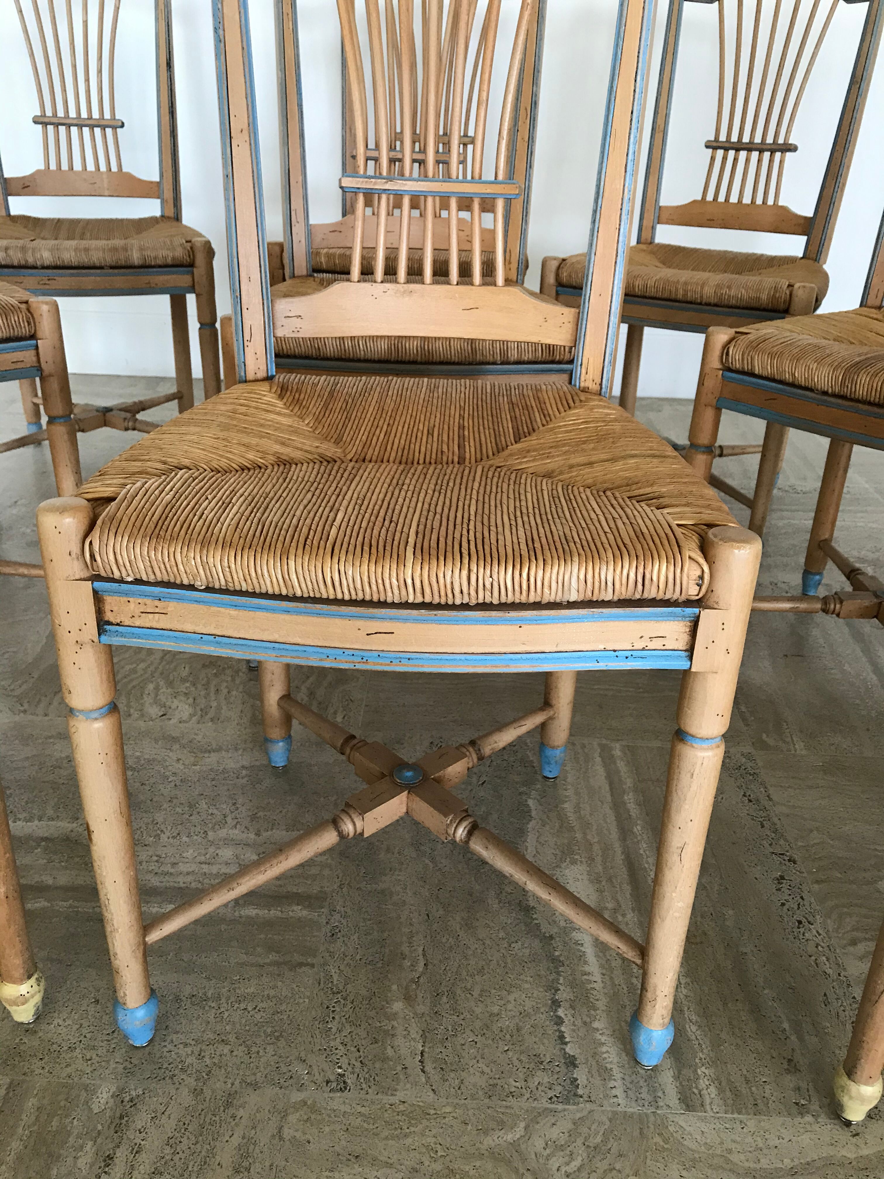 Series of nine painted wooden Provencal chairs