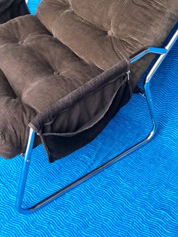 FAUTEUIL VELOURS MARRON CHROME 1970 IKEA VINTAGE