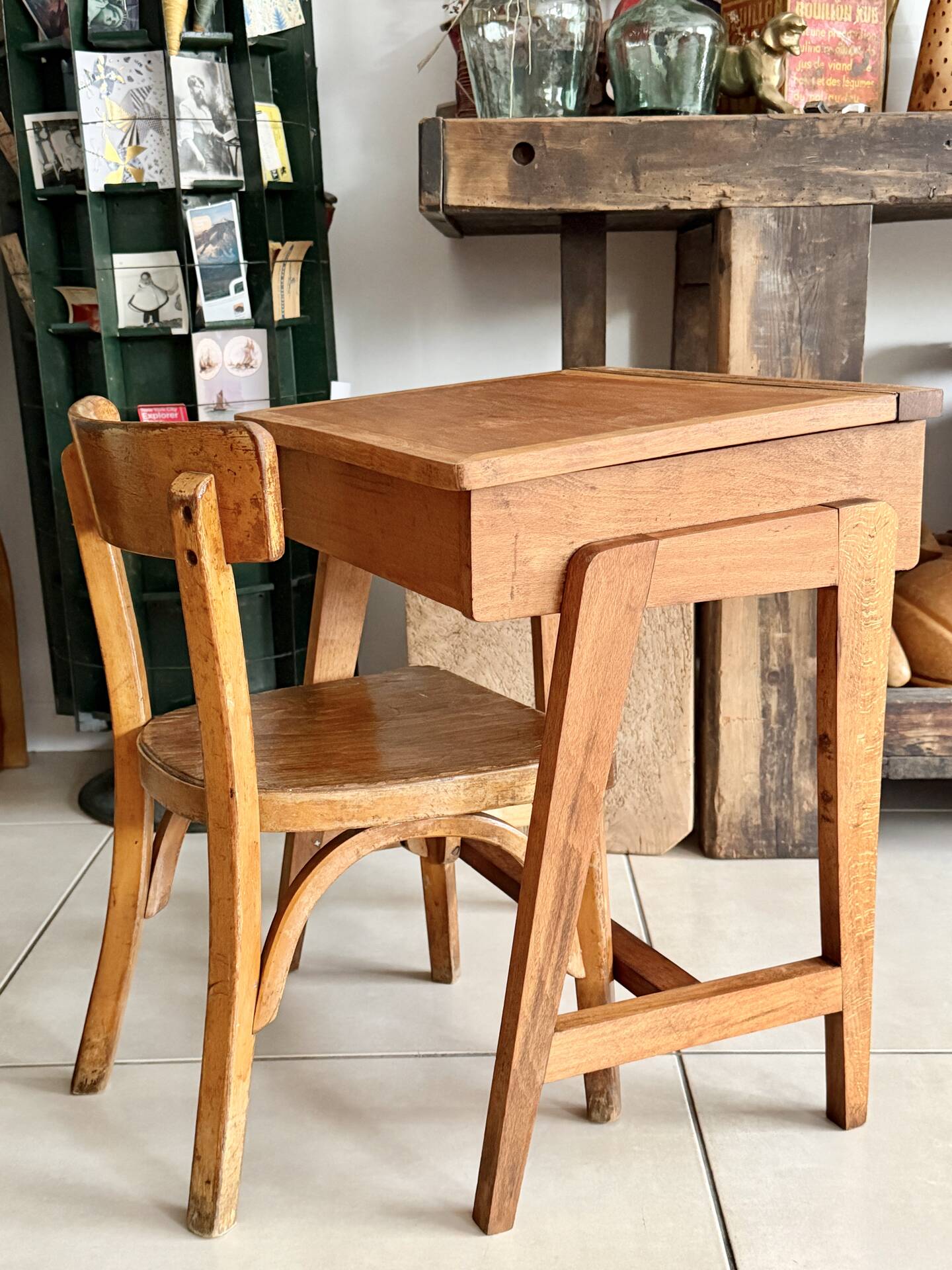 School desk and chair set stamped Baumann