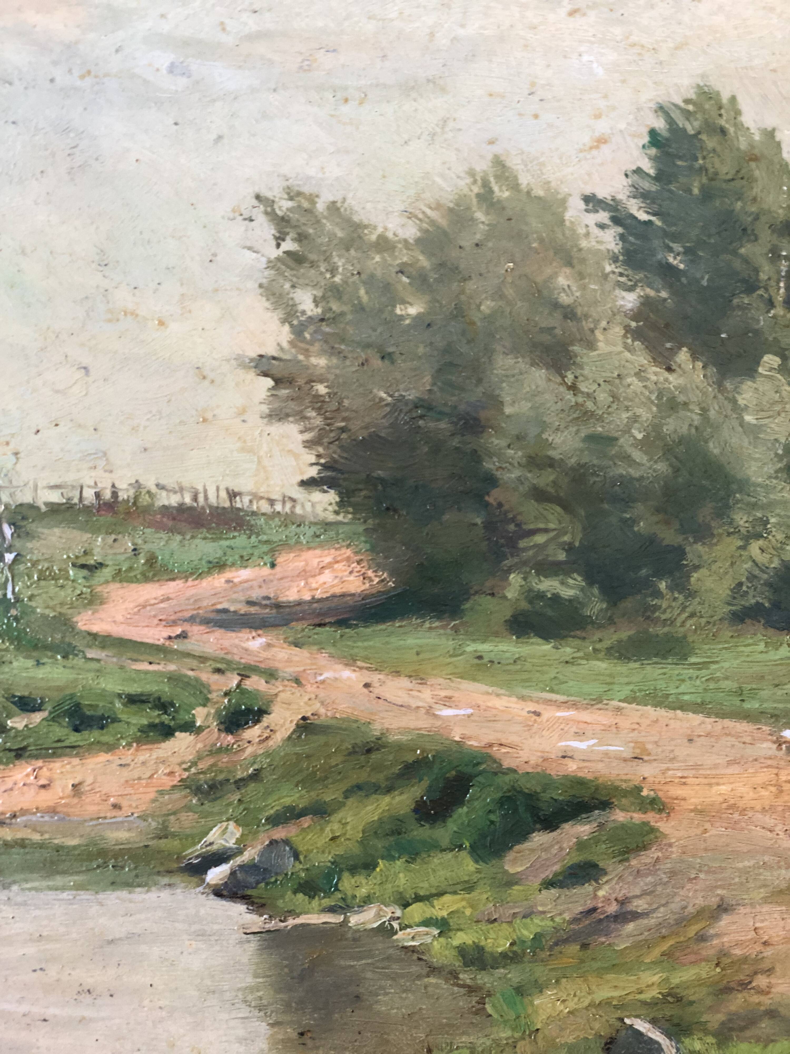 Vintage Original Landscape Oil Painting: Countryside Cottage Art