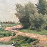 Vintage Original Landscape Oil Painting: Countryside Cottage Art