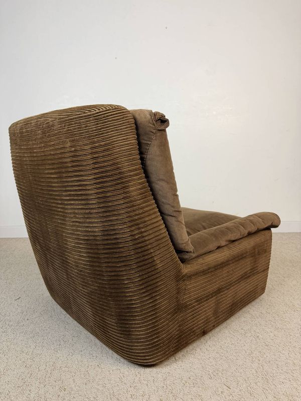 Fauteuil lounge Steiner en velours côtelé marron – années 70