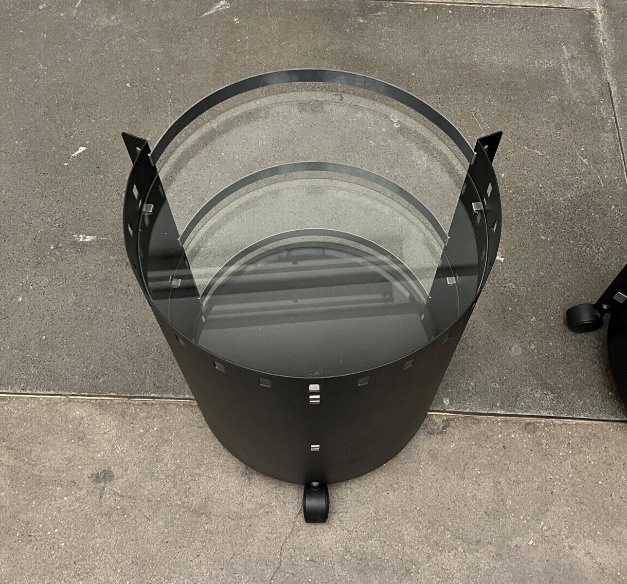 Postmodern German side tables in rolling metal and glass by D-Tec, 1980s, set of 2.