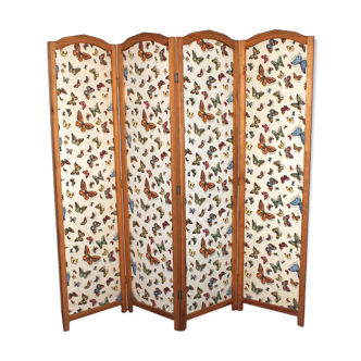 Screen 4 wooden leaves and fabric