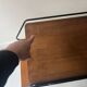 Modernist TV/Hifi table in wood & metal by J. Hitier, French design 1950.