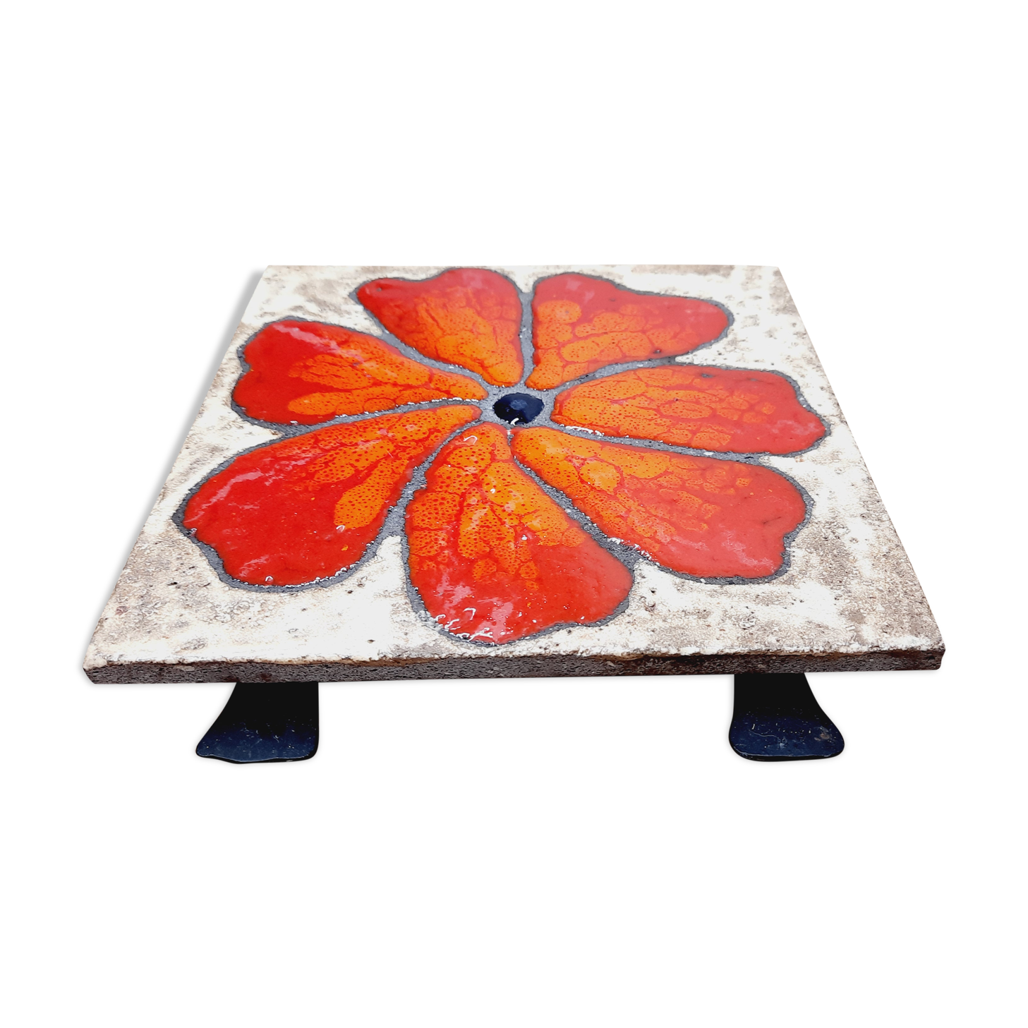 Dessous de plat fleur émaillée années 70