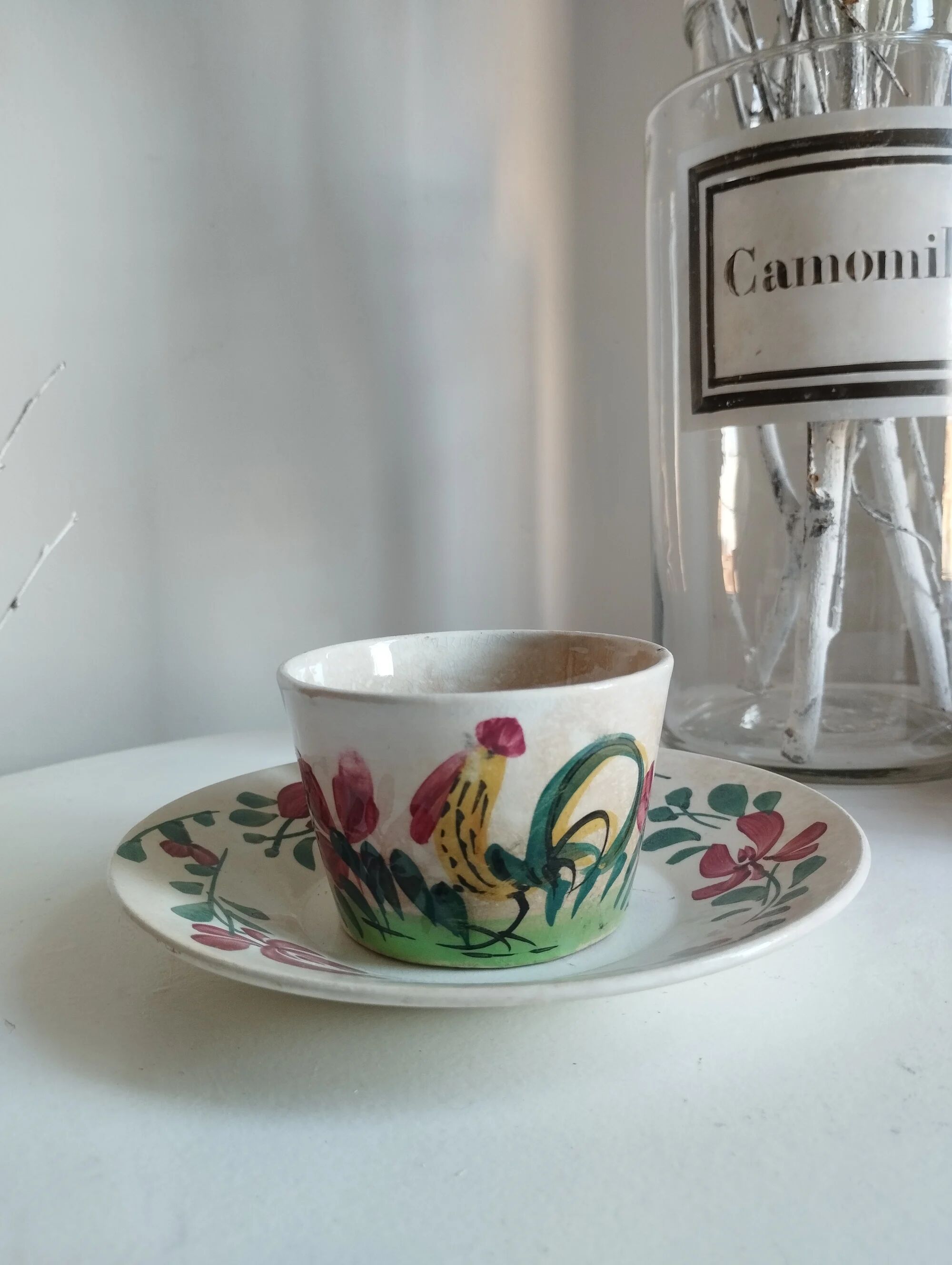Cup and saucer Creil & Montereau "Rooster"