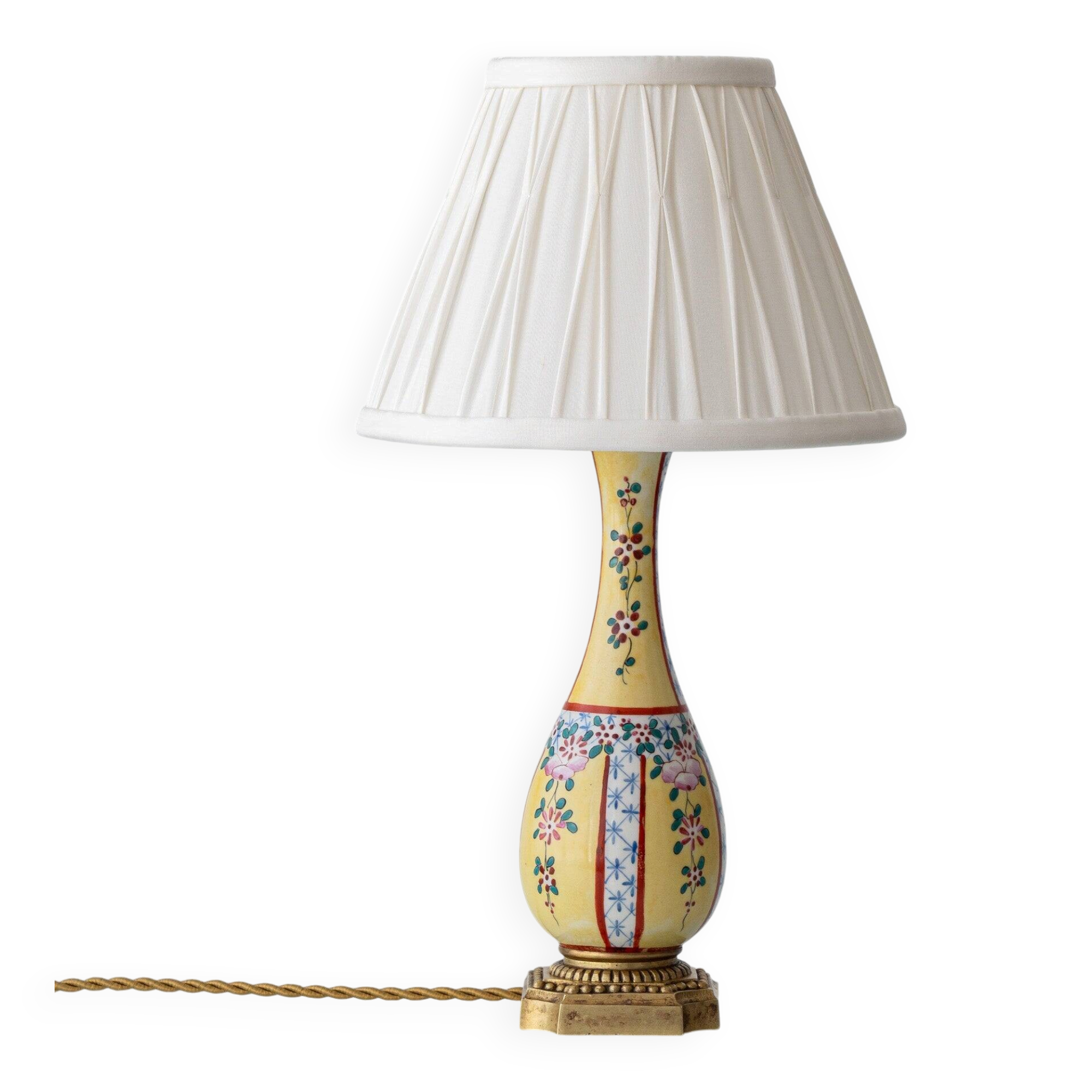 Hand-Painted Yellow Chinoiserie Porcelain Lamp, circa 1900