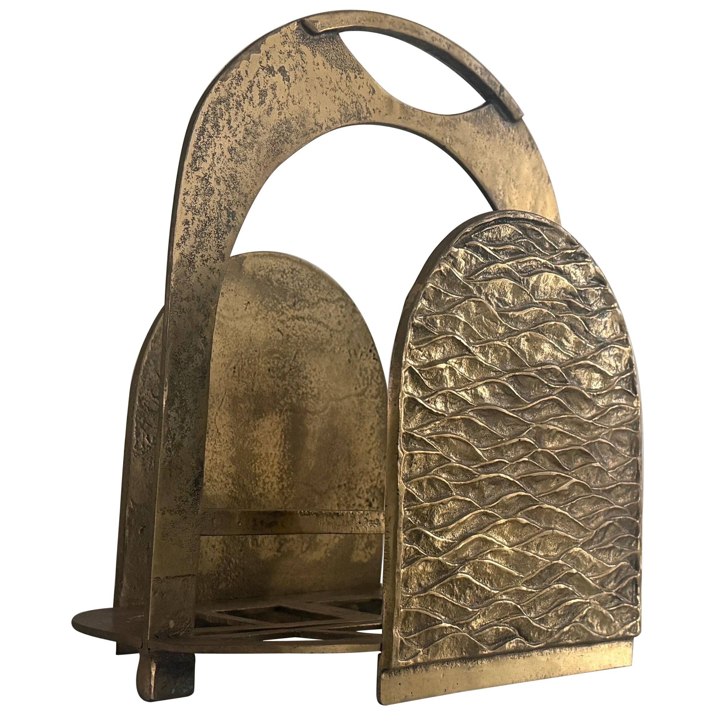 Heavy bronze magazine rack, mid-century modern, 1960, Italy
