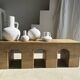 Solid monoxyl wood bench with carved 3-arch base - Natural wood color