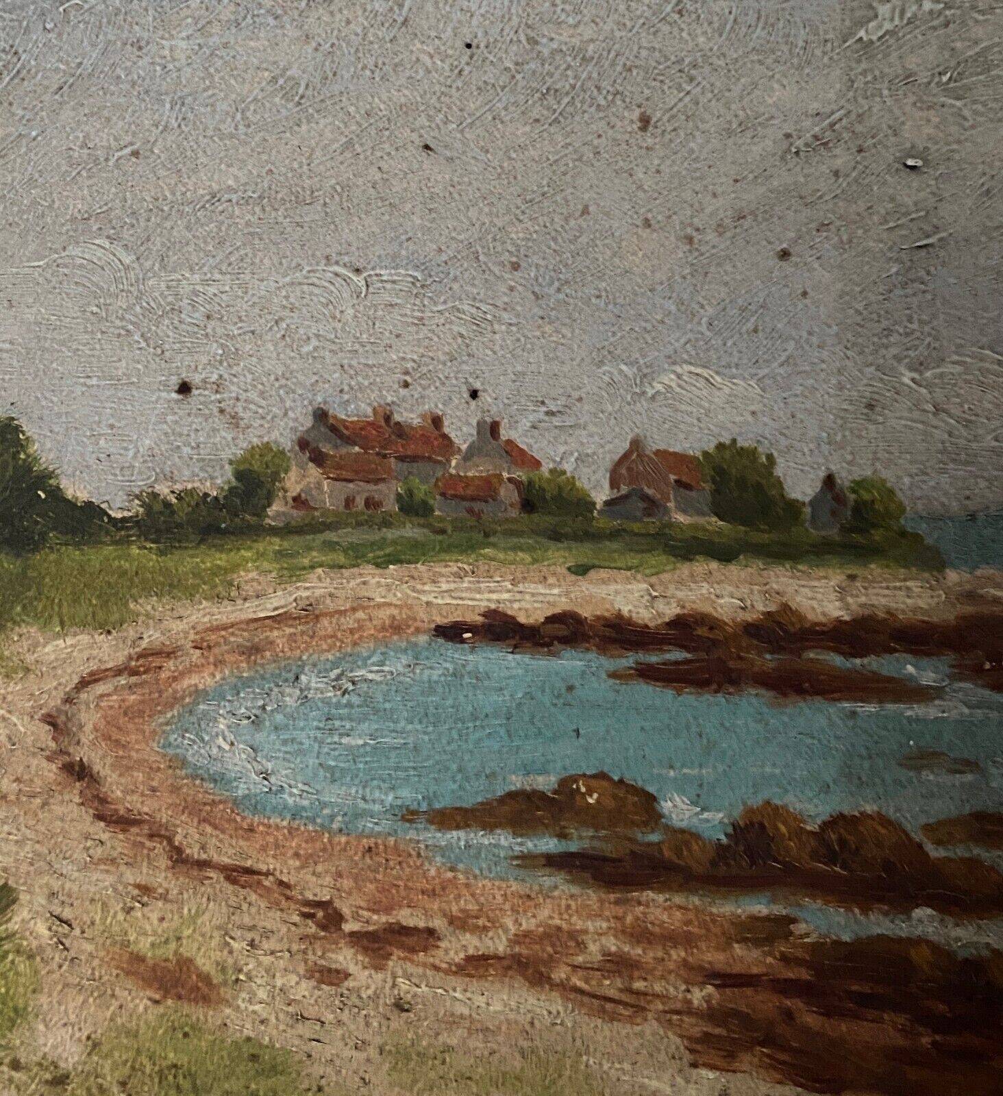 Oil on cardboard seaside beach landscape 1930
