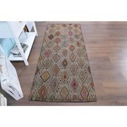 Vintage Turkish Oushak Handmade Wool Cotton Beige Kilim Runner Rug 91x224