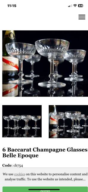 Set of 6 cut crystal champagne glasses with facets from Baccarat