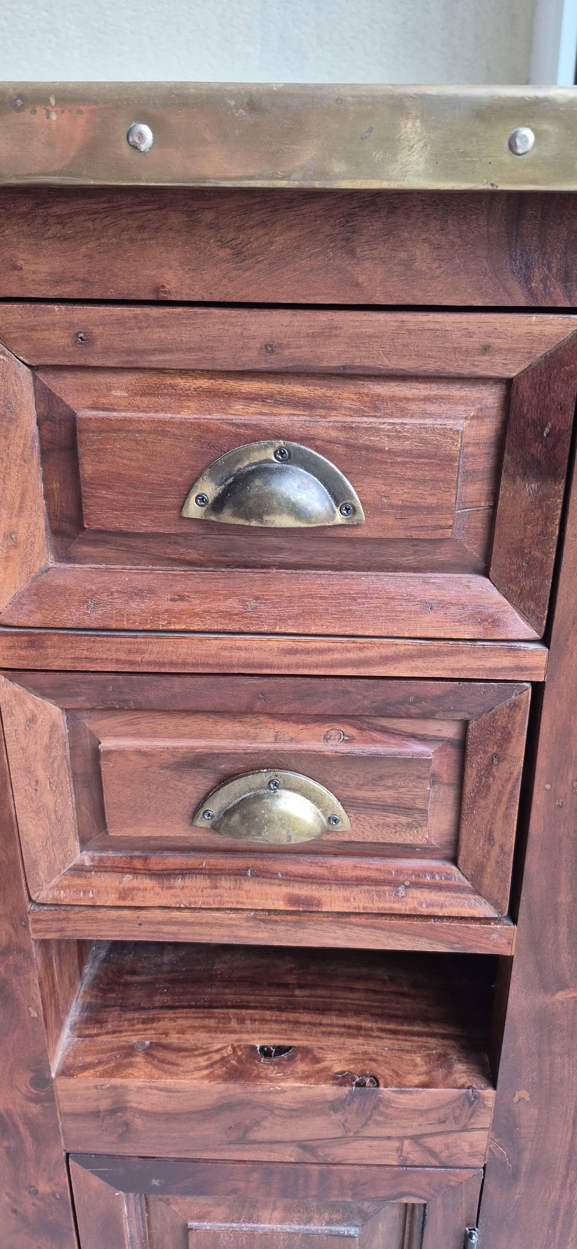 Solid teak and brass bar cabinet