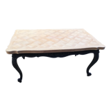 Louis XV style table in cherry wood restyled base in black and raw wood top