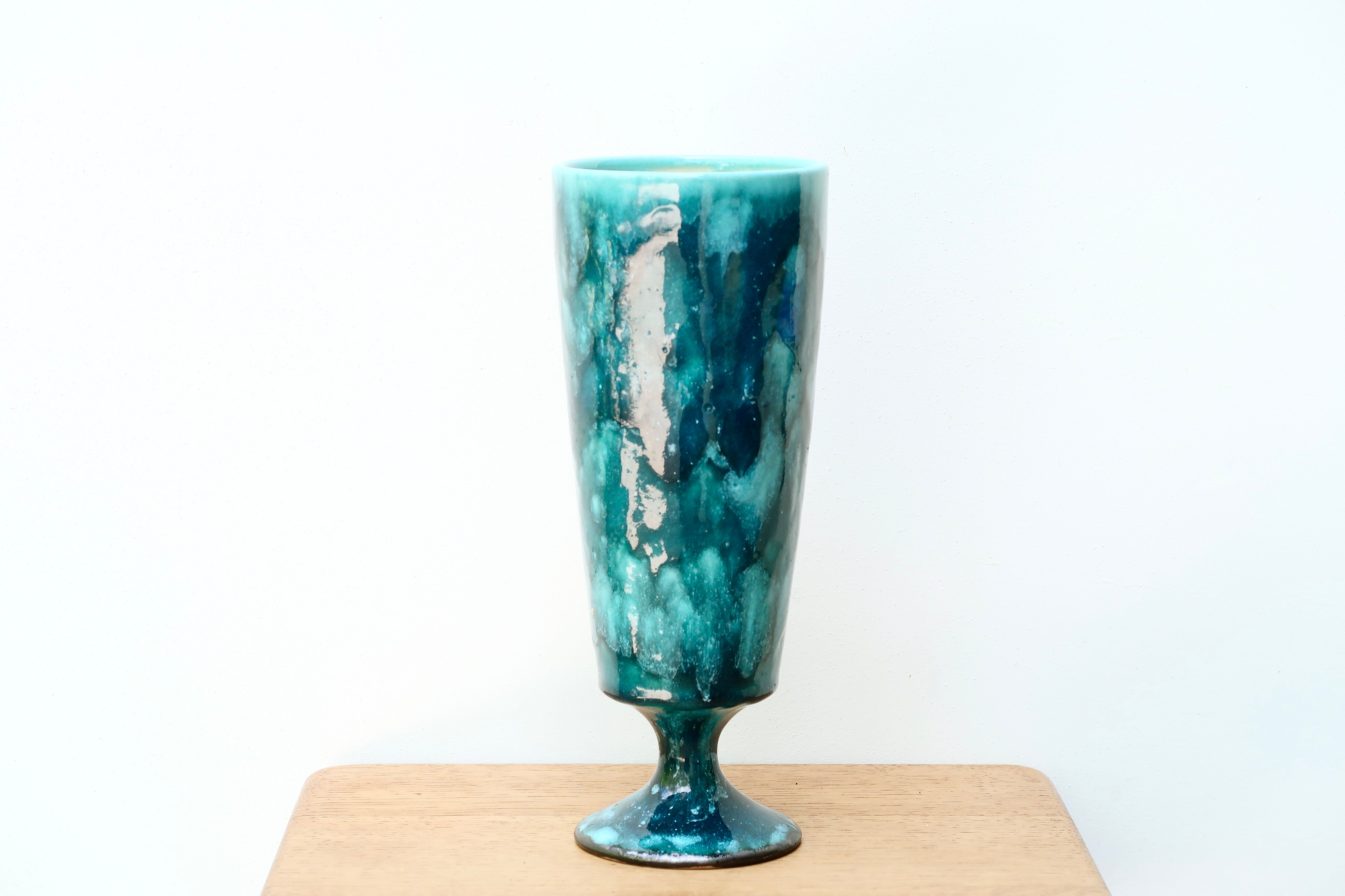 Blue chalice-style vase by Jean Robert Forget, 70s