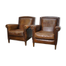 Set de 2 fauteuils club vintage en cuir cognac Pays-Bas