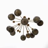 “Galaxy” Chandelier in Brass and Fumé Murano Glass