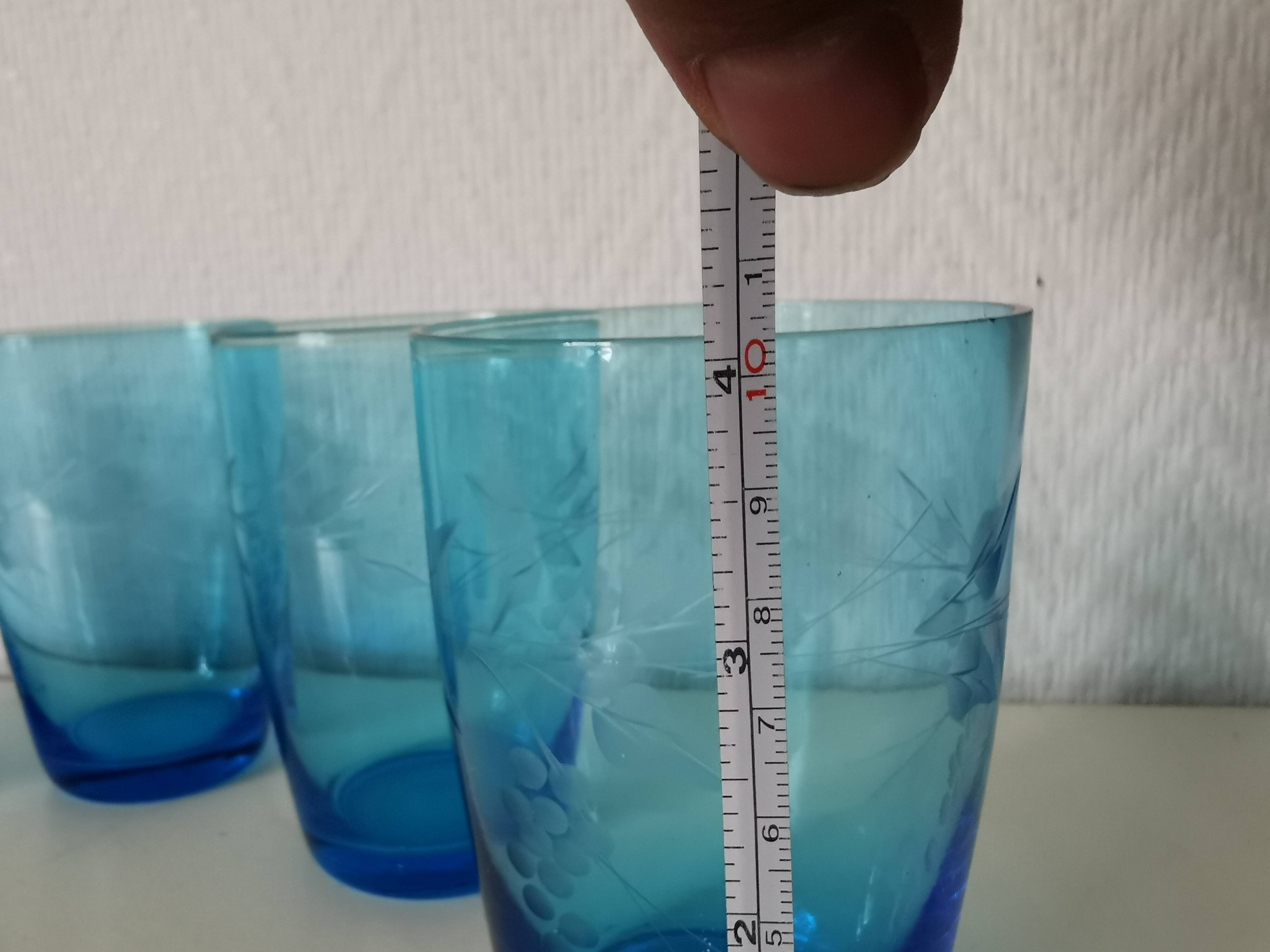 blue etched glass water/lemonade glass